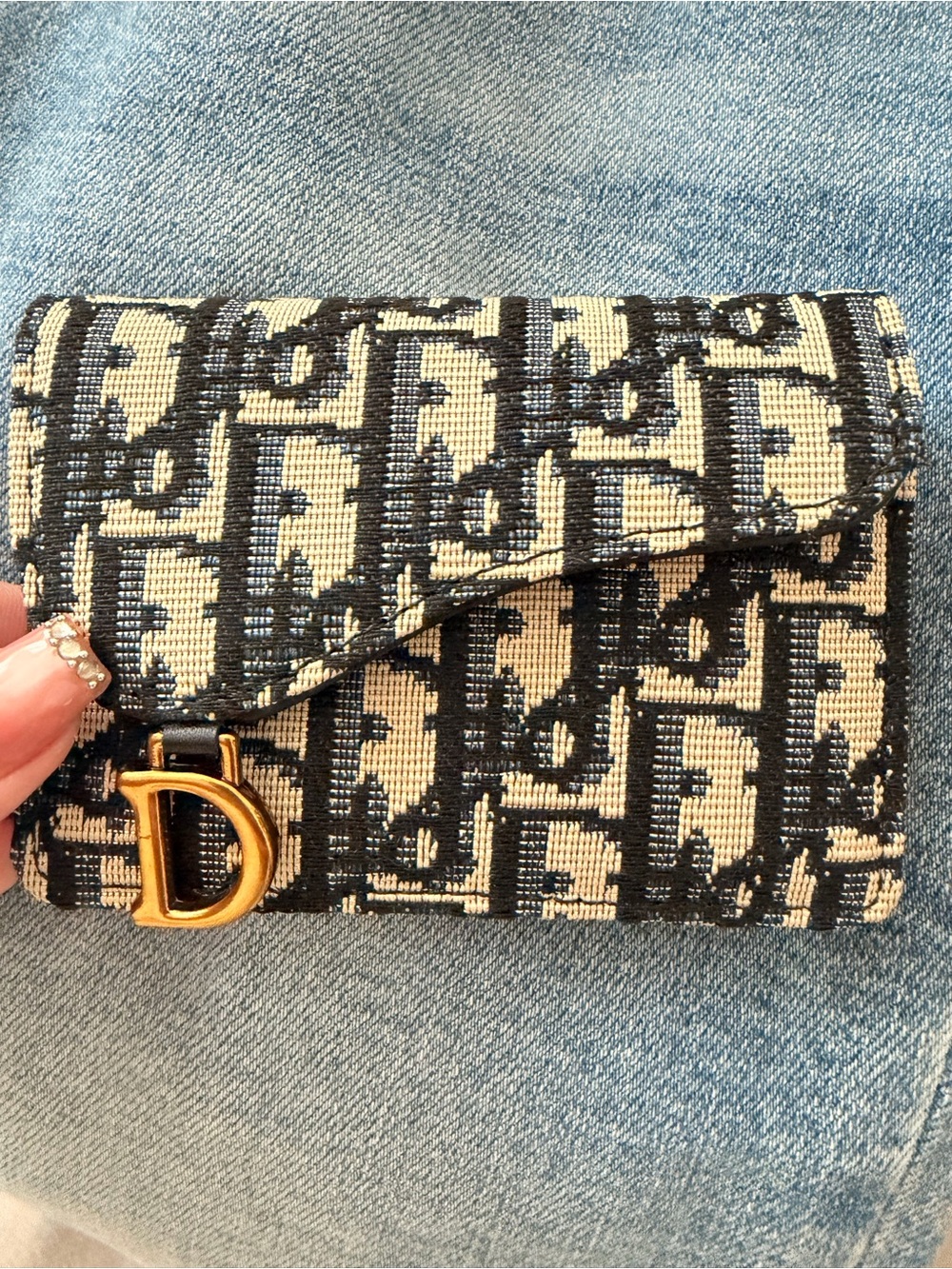 Dior Oblique Small Fold Wallet in Black and Cream with Gold 'D' Charm